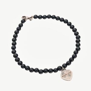 Tiffany & Co. Return to Tiffany Black Onyx & Sterling Silver Heart Bead Bracelet